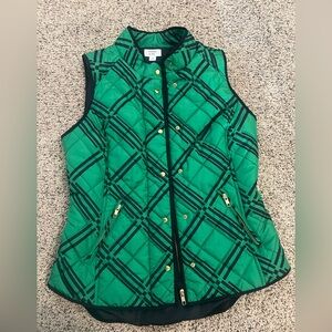 Green, Navy and gold quilted women’s vest.
